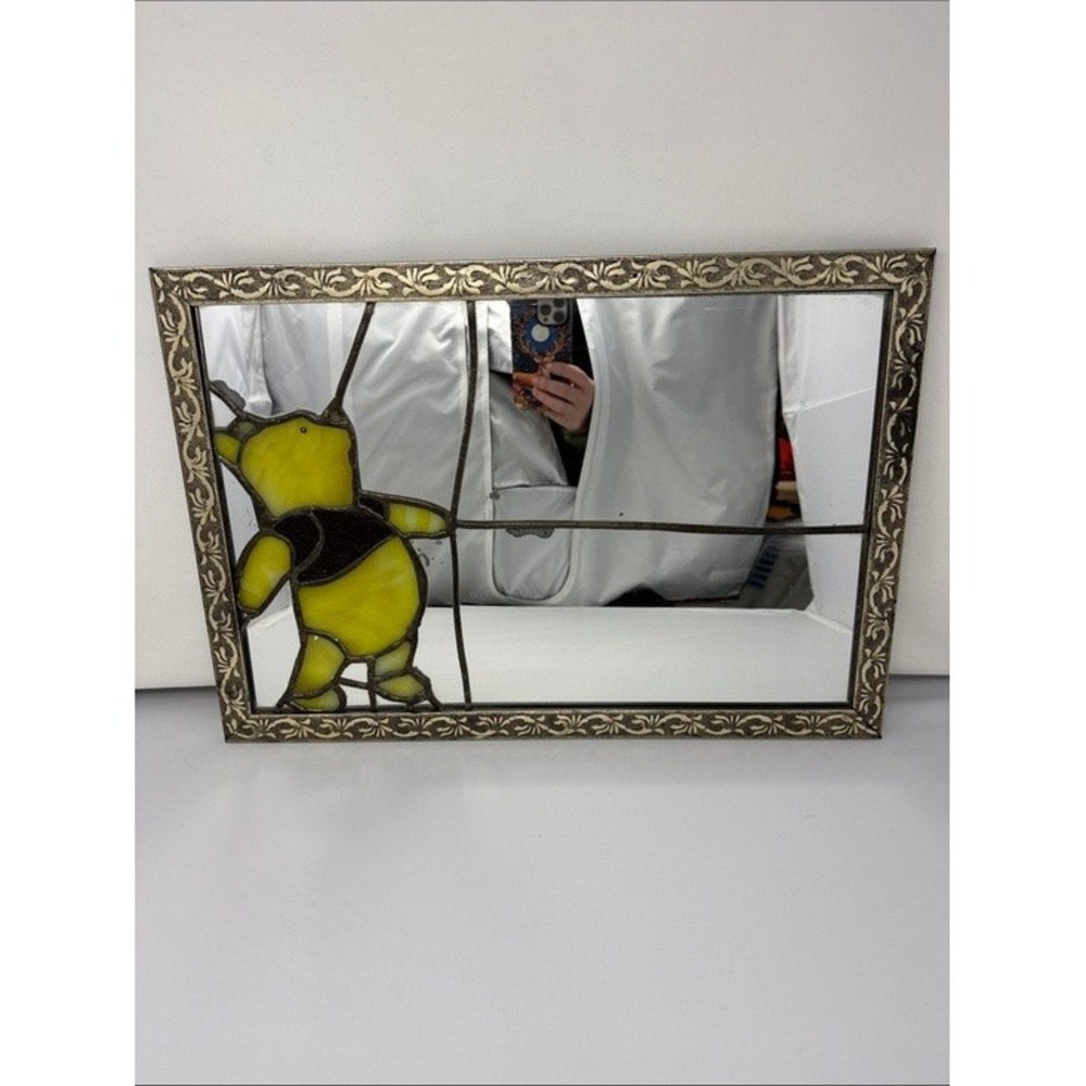 1970's‎ Handmade Vintage Stained Glass Repurposed Winnie the Pooh Mirror Kids